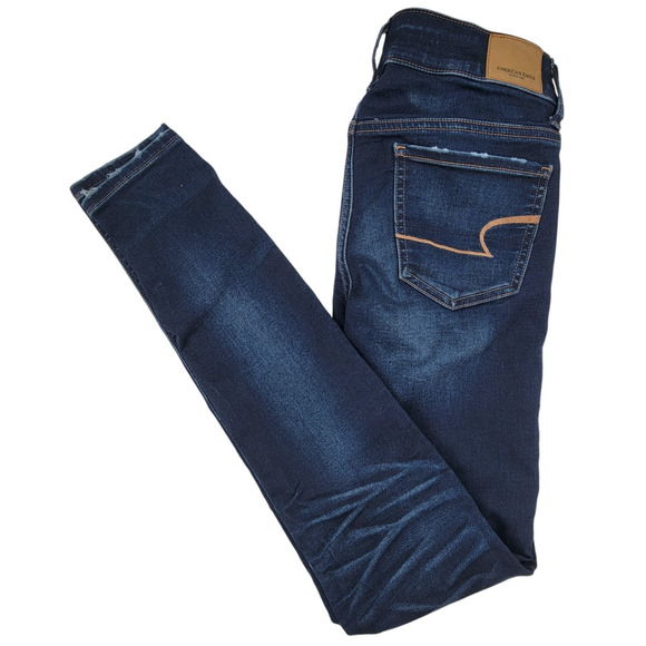 American Eagle Distressed Blue Jeans Women's Jegging Size 0 Long 26X32 Pants - Picture 2 of 12